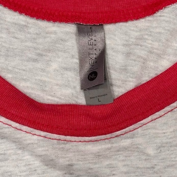 NWOT Next Level Apparel Size Large Gray/Red “LOVE” 3/4 Sleeve Baseball Tee - Picture 4 of 4
